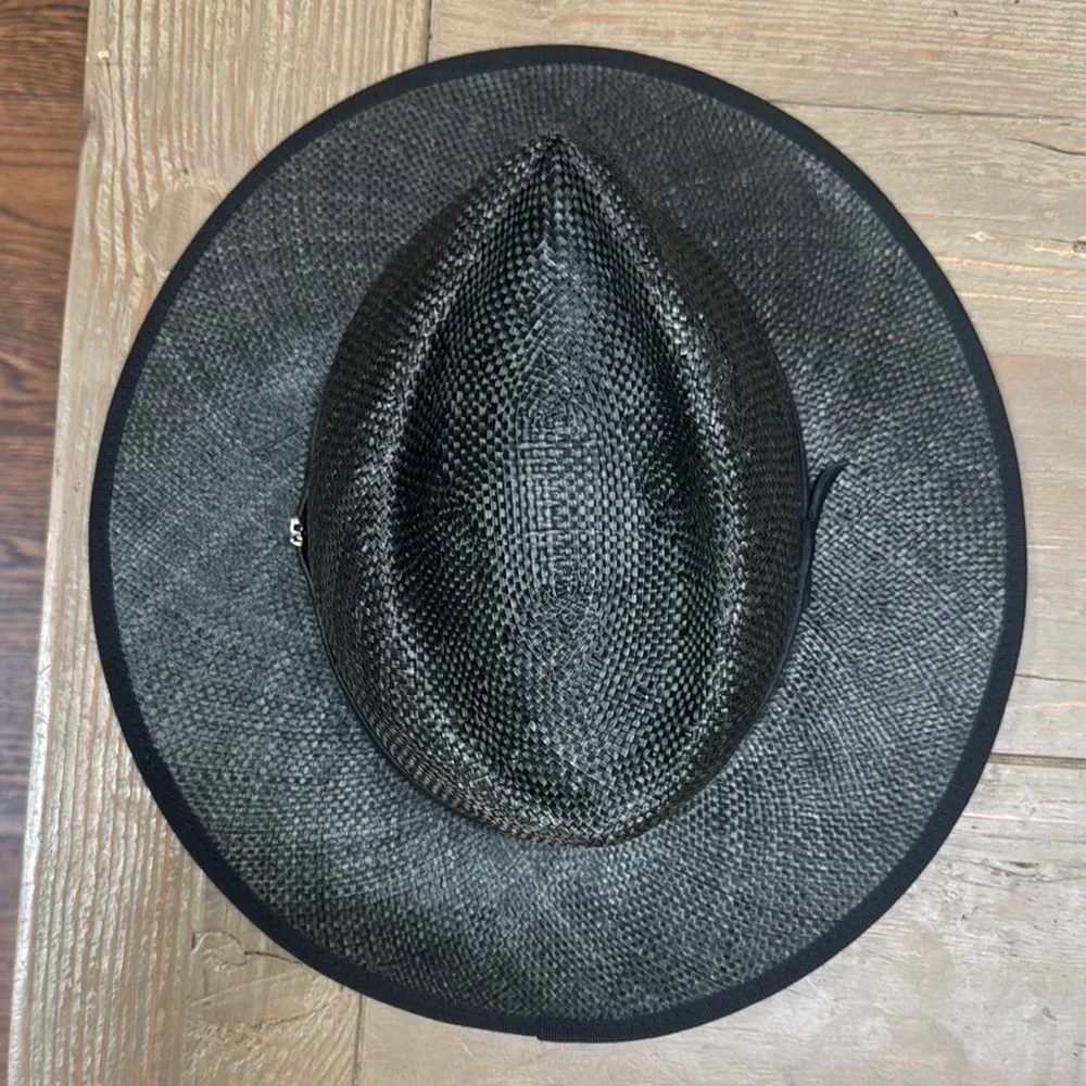 The Kooples Leather trim straw hat fedora in black